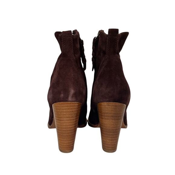 Joie Maroon Suede Zip Heeled Ankle Boots Size 38 US 8 Stacked Heel Western Chic - Picture 6 of 8
